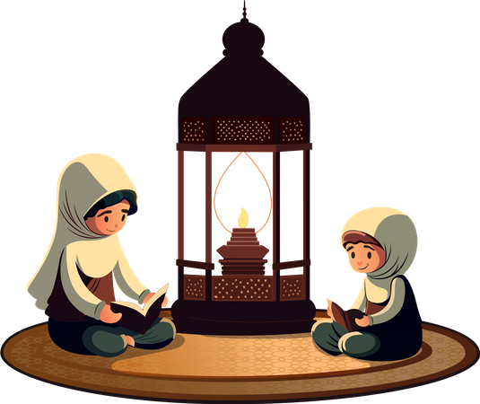 Femme musulmane et enfant lisant saint  Illustration