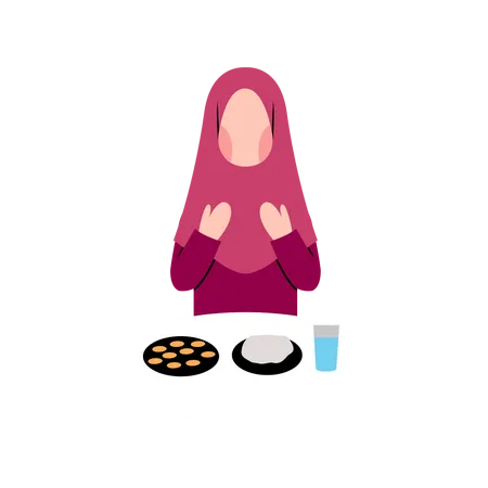 Femme musulmane faisant la prière de l'Iftar  Illustration