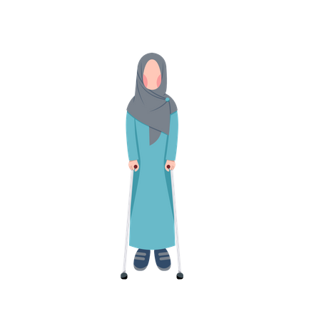 Femme musulmane handicapée marchant avec des béquilles  Illustration