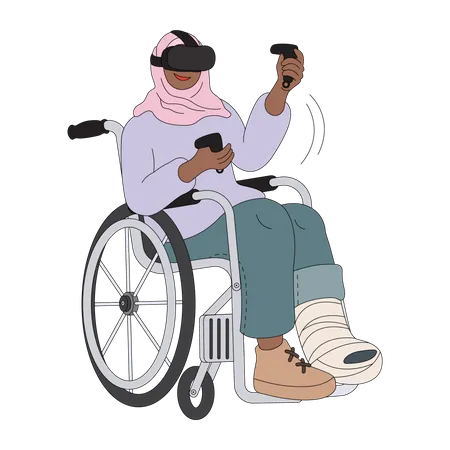 Femme musulmane handicapée utilisant la technologie VR  Illustration