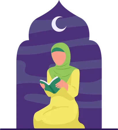 Femme musulmane lisant le coran  Illustration