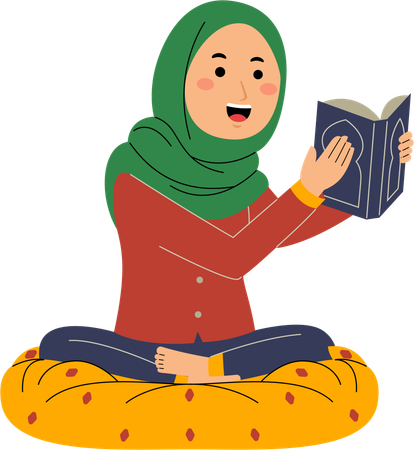 Femme musulmane lisant un livre islamique  Illustration