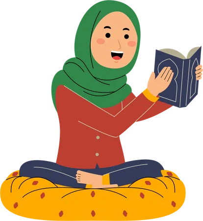 Femme musulmane lisant un livre islamique  Illustration