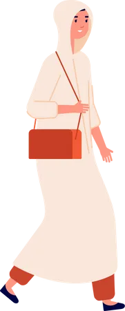 Femme musulmane marchant avec un sac à main  Illustration