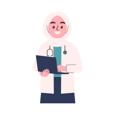 Femme médecin musulmane avec ordinateur portable  Illustration