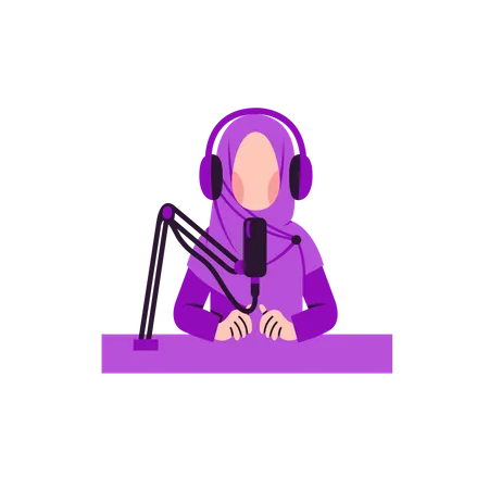 Une femme musulmane parle en podcast  Illustration