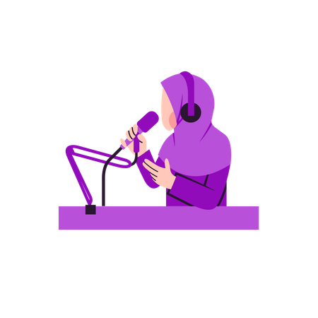 Une femme musulmane parle au microphone  Illustration