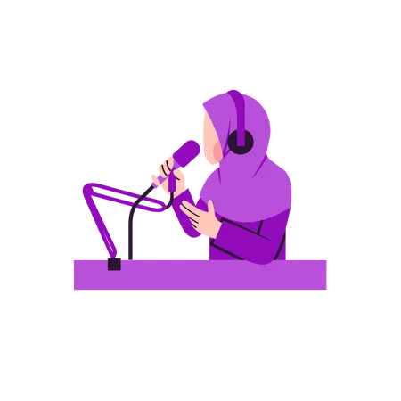 Une femme musulmane parle au microphone  Illustration