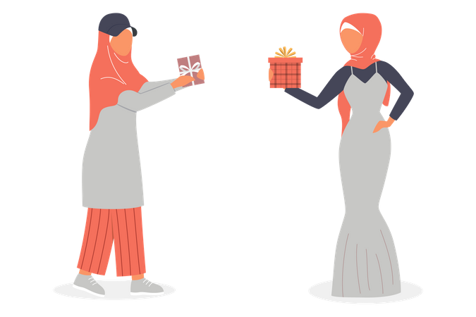 Femme musulmane partageant des cadeaux  Illustration
