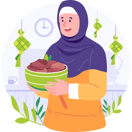 Femme musulmane transportant de la nourriture  Illustration