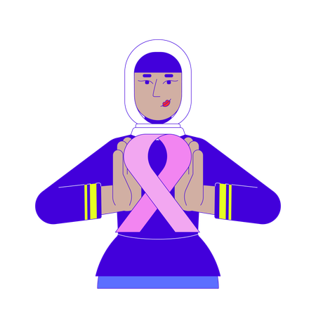 Une femme musulmane portant le hijab participe à une campagne de sensibilisation au cancer du sein  Illustration