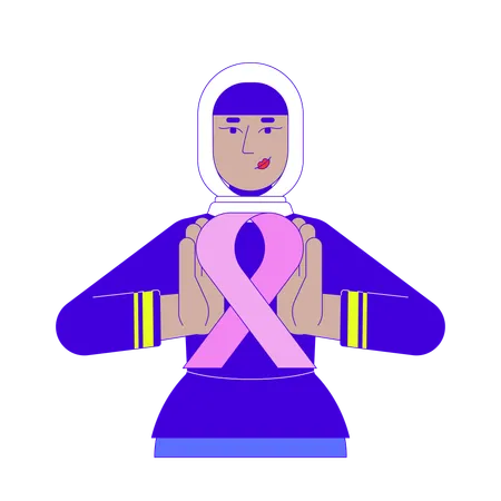 Une femme musulmane portant le hijab participe à une campagne de sensibilisation au cancer du sein  Illustration