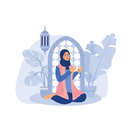 Femme musulmane priant Allah pendant la salat  Illustration