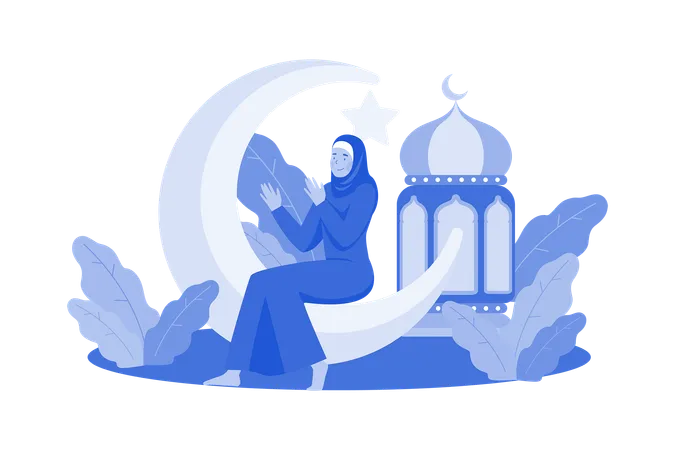 Une femme musulmane prie la nuit du Ramadan  Illustration