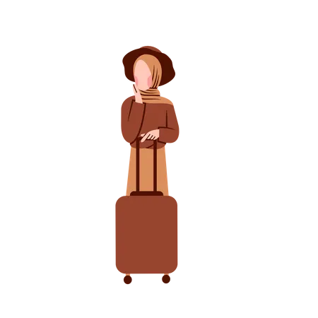 Femme musulmane debout avec bagages  Illustration