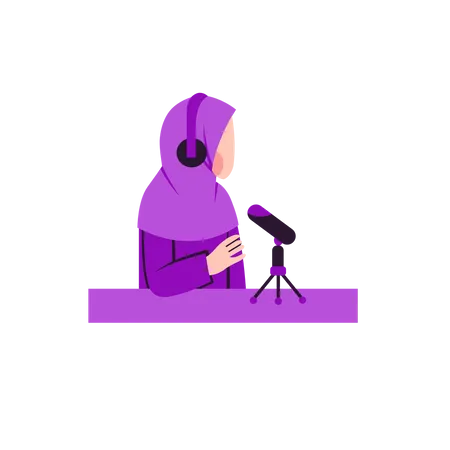 Une femme musulmane parle en podcast  Illustration