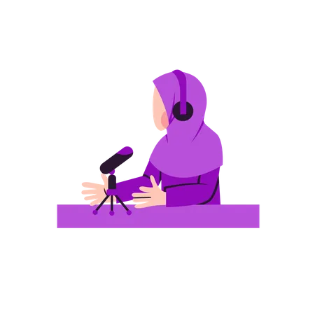 Une femme musulmane parle sur un podcast en direct  Illustration