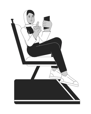 Femme musulmane faisant défiler le téléphone dans les transports publics  Illustration