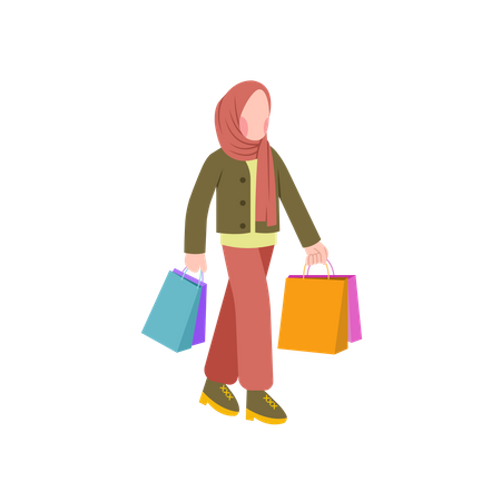 Femme musulmane tenant des sacs à provisions  Illustration