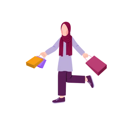 Femme musulmane tenant des sacs à provisions  Illustration