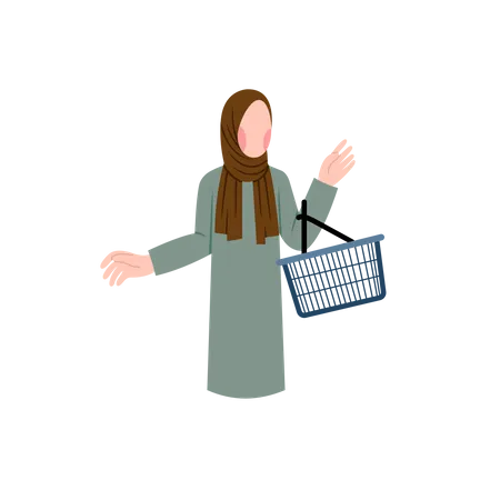 Femme musulmane tenant un panier d'épicerie  Illustration