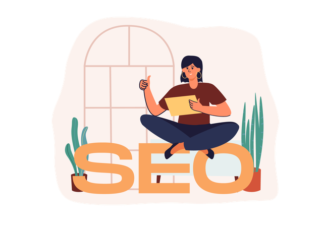 Femme naviguant sur SEO  Illustration