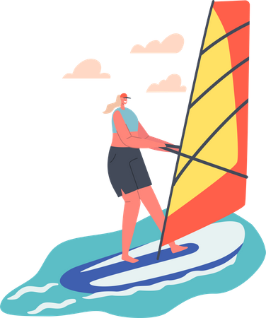 Femme naviguant en kayak et appréciant les sports nautiques  Illustration