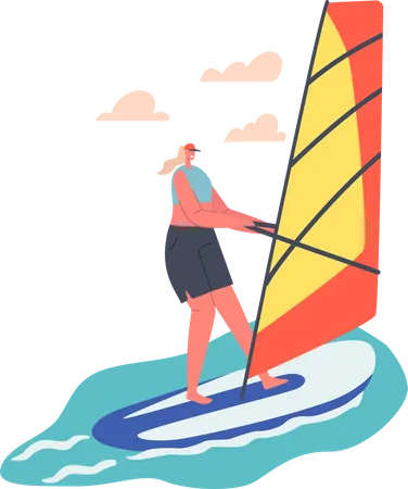 Femme naviguant en kayak et appréciant les sports nautiques  Illustration