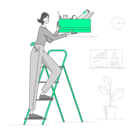 Une femme nettoie les outils après les réparations  Illustration