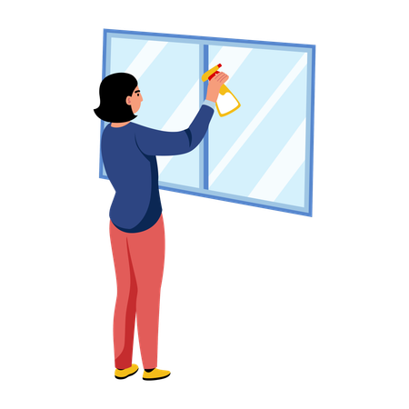 Femme faisant le nettoyage des vitres  Illustration