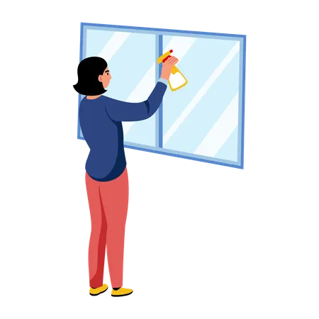 Femme faisant le nettoyage des vitres  Illustration