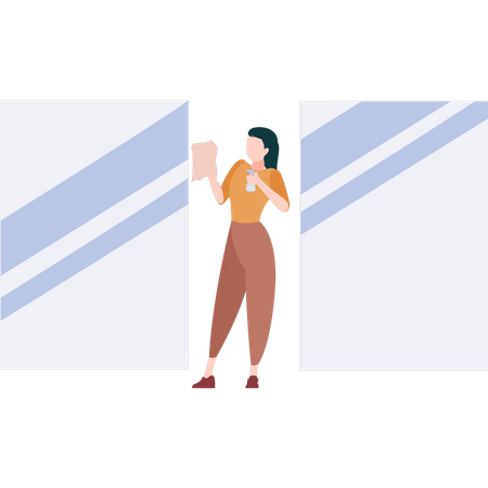 Femme, nettoyage, miroir  Illustration