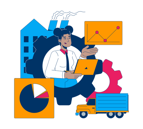 Une femme noire analyse des données industrielles et logistiques  Illustration