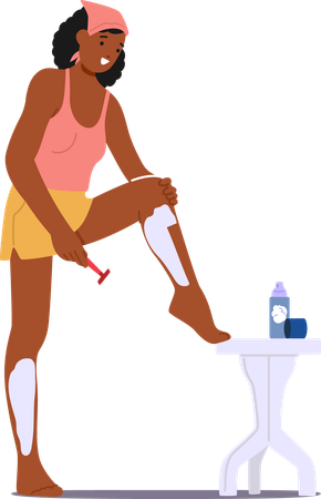 Une femme noire se rase méticuleusement les jambes  Illustration