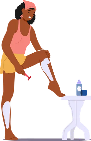 Une femme noire se rase méticuleusement les jambes  Illustration