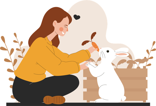 Une femme nourrit son animal de compagnie  Illustration