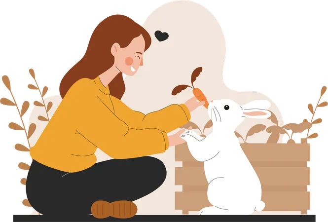 Une femme nourrit son animal de compagnie  Illustration