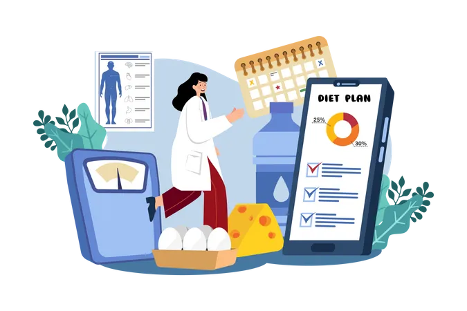 Médecin nutritionniste féminine donnant un plan de nutrition  Illustration