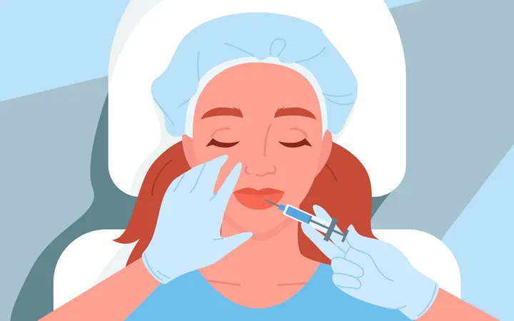 Femme recevant un traitement de botox pour les lèvres  Illustration