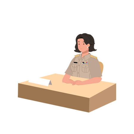 Officier féminin assis au bureau  Illustration