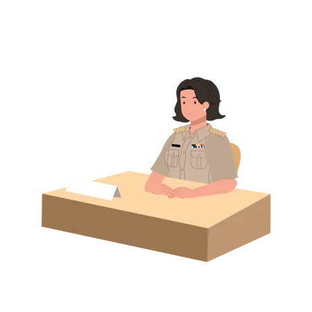 Officier féminin assis au bureau  Illustration