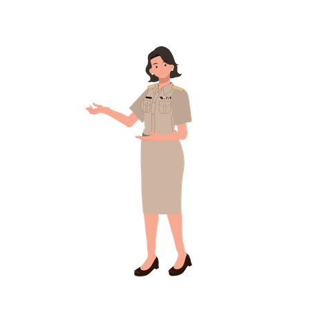 Officier féminin faisant un geste de bienvenue amical  Illustration