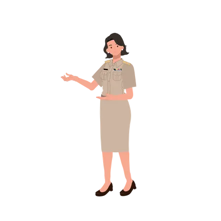 Officier féminin faisant un geste de bienvenue amical  Illustration