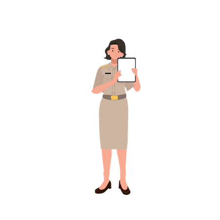 Officier féminin montrant une tablette  Illustration