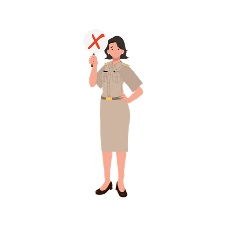 Officier féminin montrant une pancarte refusée  Illustration