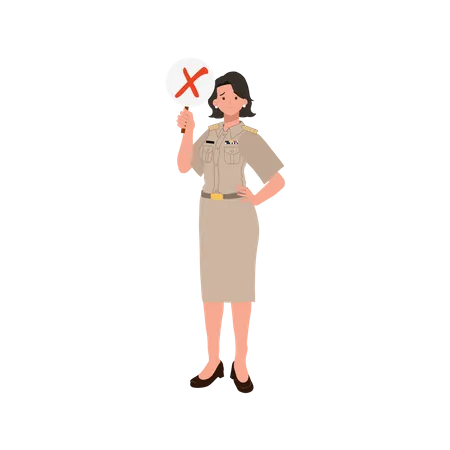 Officier féminin montrant une pancarte refusée  Illustration