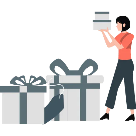 Une femme offre des cadeaux pour faire des achats promotionnels  Illustration