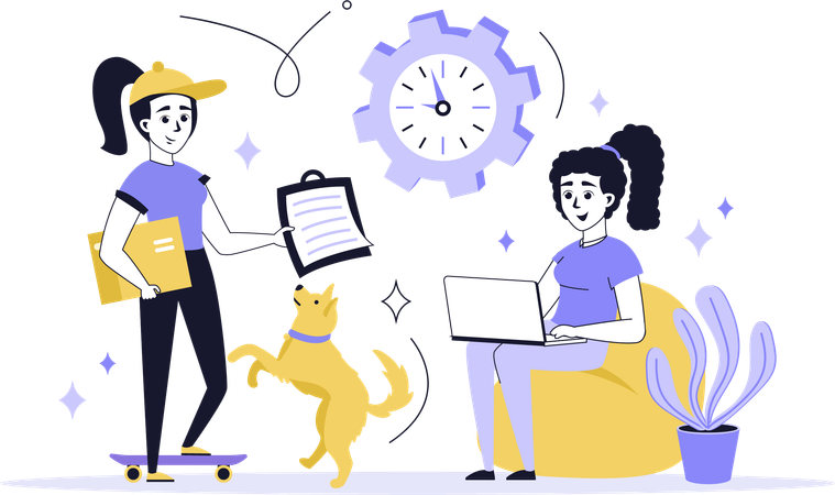 Une femme effectuant une livraison express de marchandises  Illustration