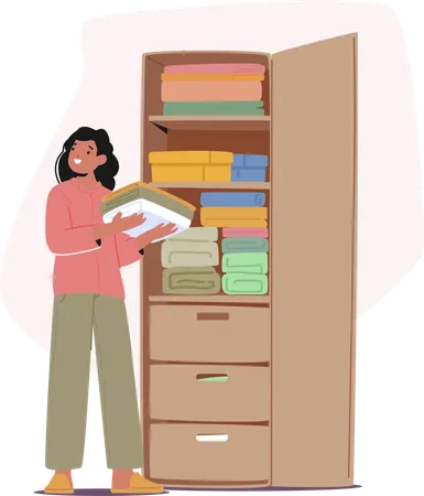 Femme organisant des vêtements dans une armoire  Illustration