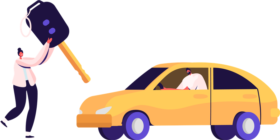 Femme ouvrant la serrure de voiture avec télécommande  Illustration